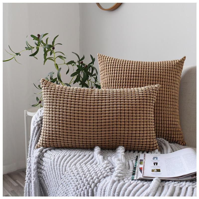 

Nordic Solid Color Corn Grain Corduroy Fabric Throw Pillowcases Soft Waist Cushion Cover Home Sofa