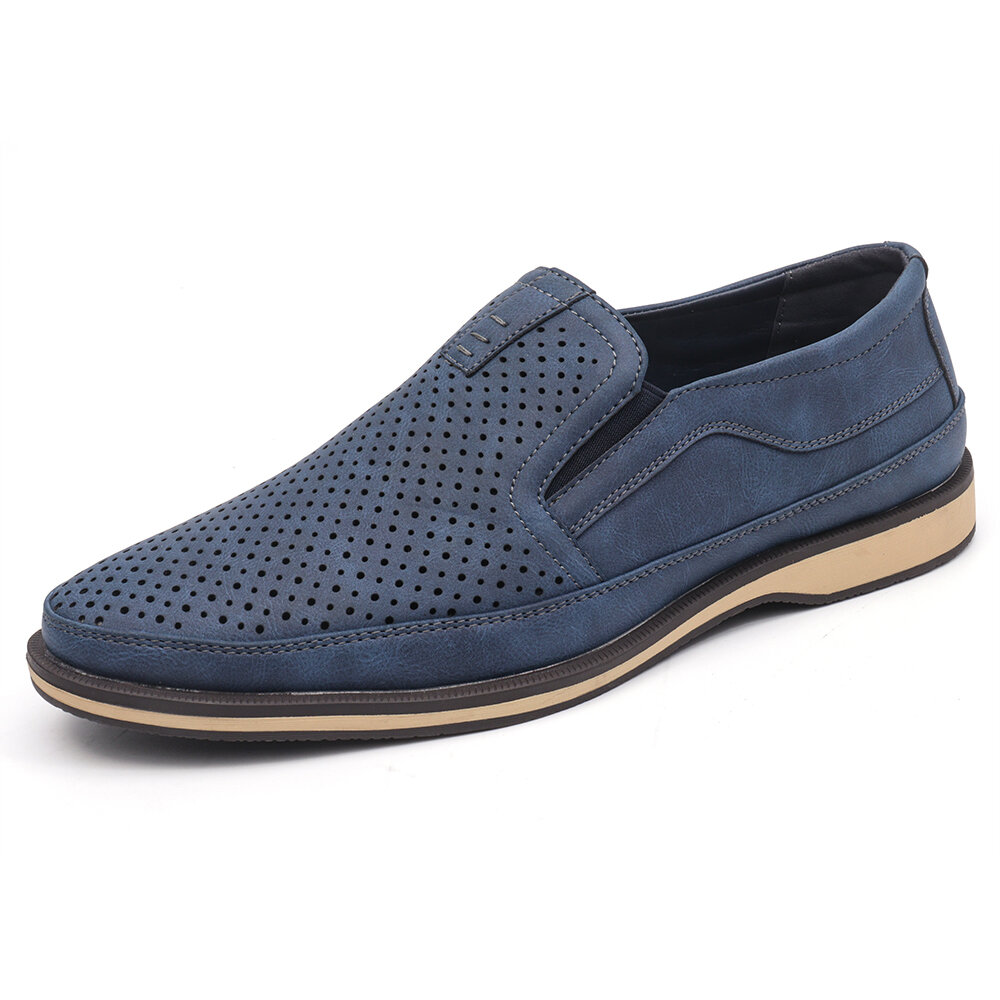 Menico Men Hole Breathable Stylish Slip On Business Casual Leather Shoes