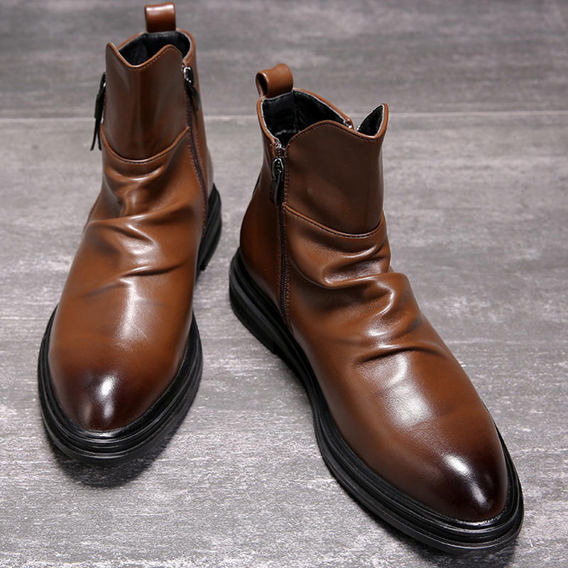 Men Retro Color Microfiber Leather Non Slip Side Zipper Casual Ankle Boots