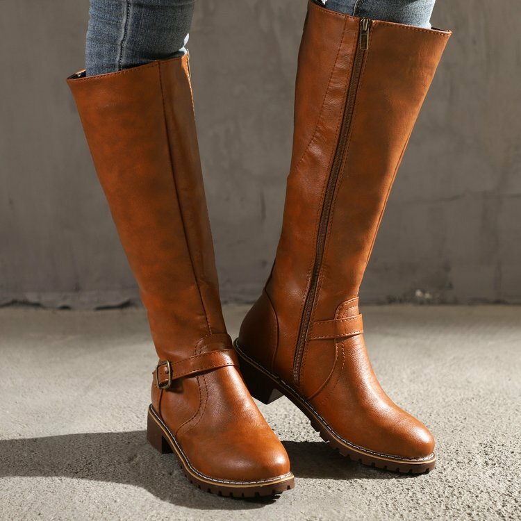 Buckle Strap Decoratioin Warm Non Slip Mid Calf Women&#039;s Boots