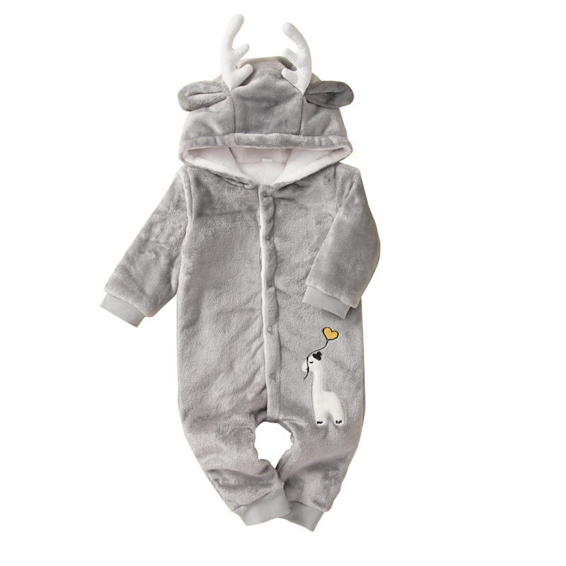 

Baby Elk Hooded Long Sleeves Thicken Warm Rompers For 0-24M, Grey