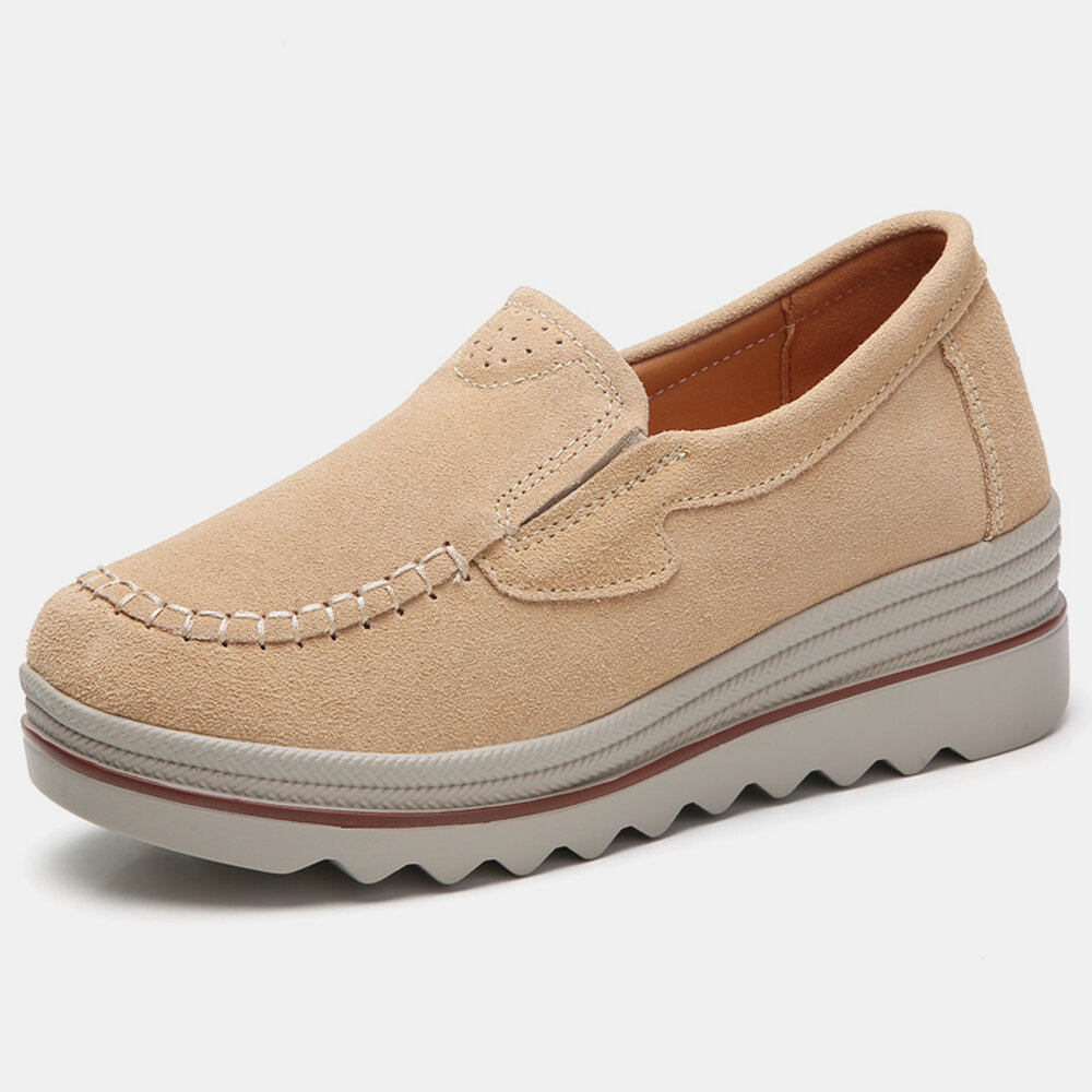 Suede Round Toe Slip On Pure Color Casual Women Platform Shoes