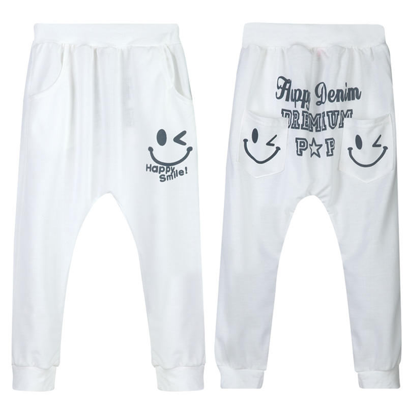 

Girl's and Boy's Smile Face Print Casual Pants For 2-9Y, White