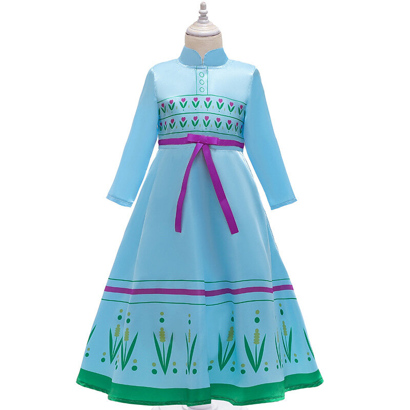

Girl's Flower Bowknot Ruffle Long Sleeves Casual Wedding Formal Princess Dress For 4-15Y, Green;light blue