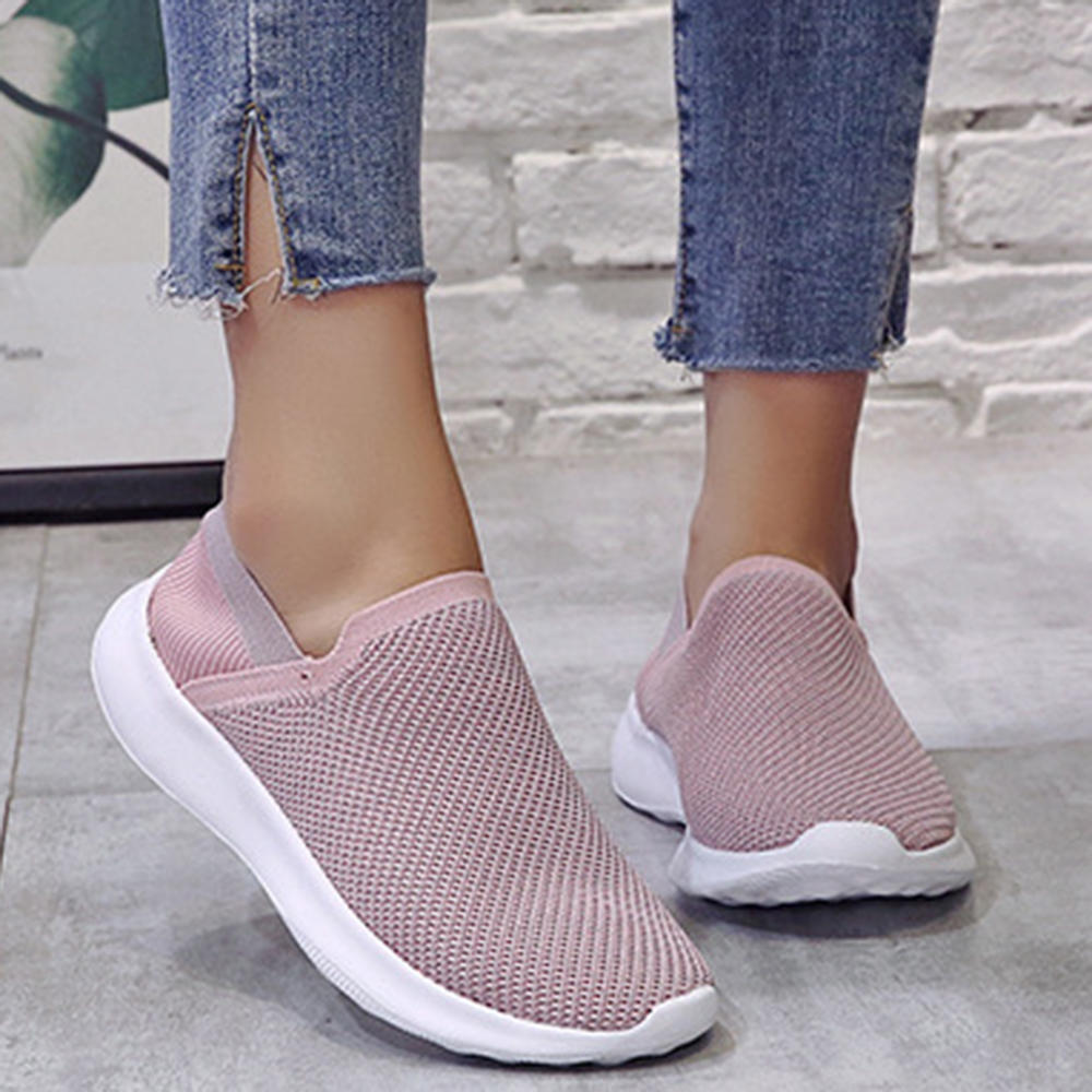 Mesh Knitted Splicing Solid Color Sport Casual Flat Shoes