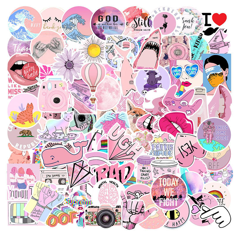 

100Pcs Pink Series Graffiti Sticker Decals Vinyls For Laptop Kids Cars Motorcycle Bicycle Skateboard