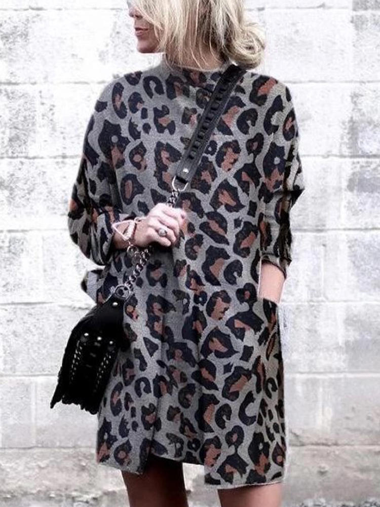 leopard print turtleneck dress