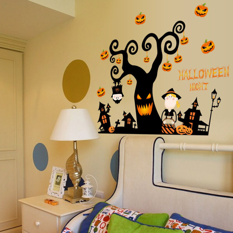 

PVC Halloween Sticker Tree House Haunted House Castle Pumpkin Light Wall Sticker Window Decoration
