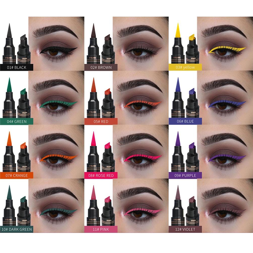 

12 Colors Double Head Eyeliner Pen Fluorescence Liquid Eyeliner Triangle Stamp Pen Eye Makeup