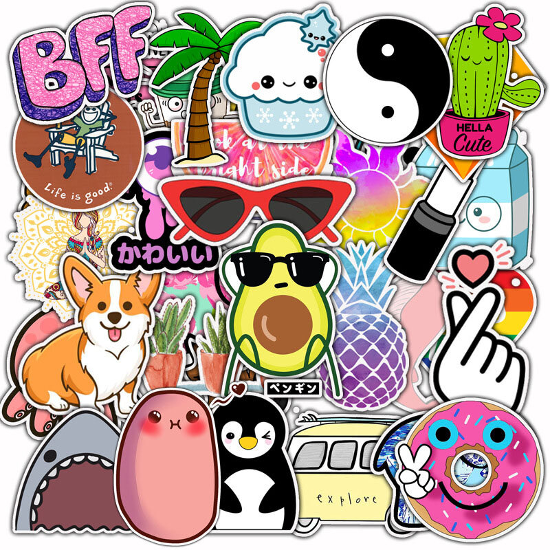 

50Pcs Ins Style Stickers Decals Vinyls For Laptop Kids Cars Motorcycle Bicycle Skateboard