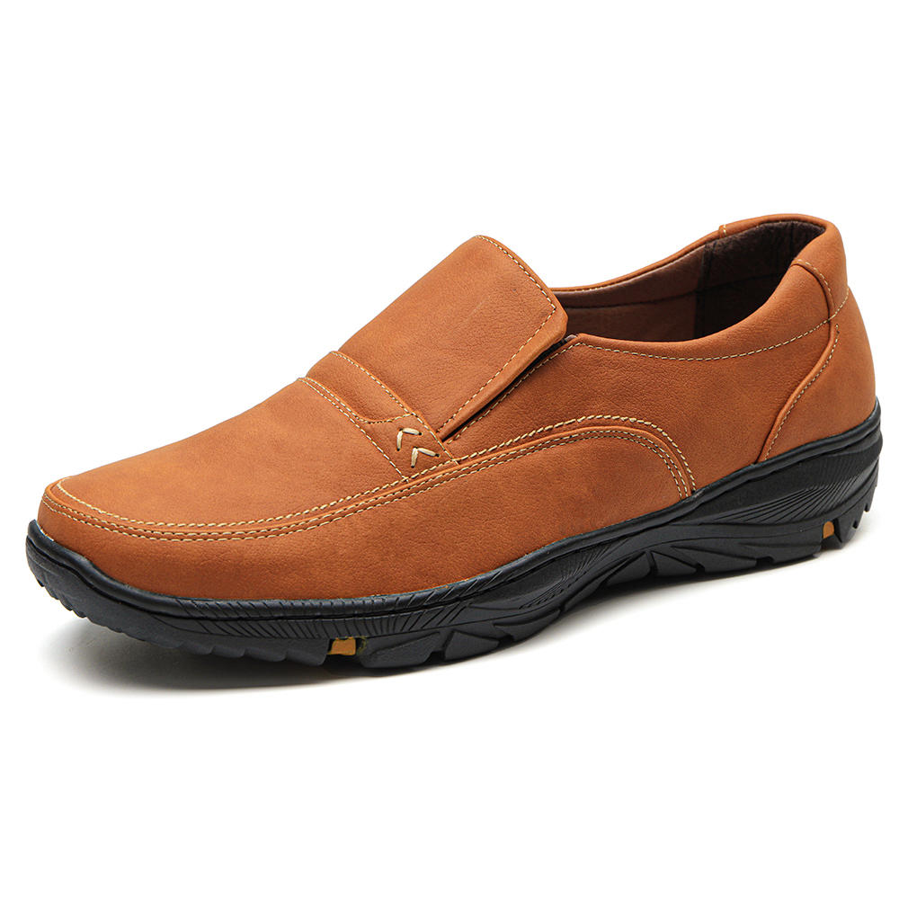 Menico Men Pure Color Leather Slip On Soft Outdoor Casual Shoes 