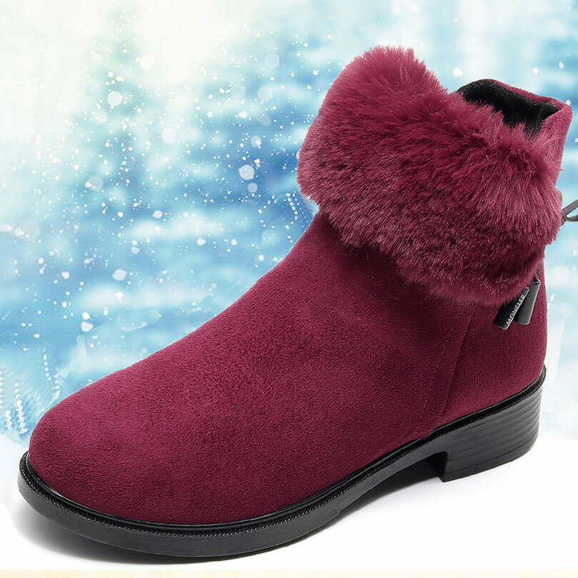 Slip Resistant Warm Lined Lightweight Soft Sole Block Heel Casual Zipper Boots