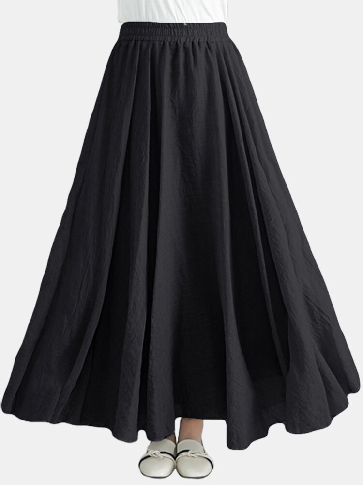 Elastic High Waist Skirt Casual Loose Flare Swing Long Maxi Dress