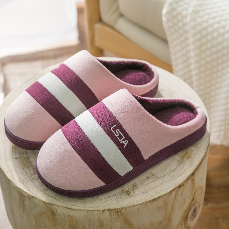 Warm Indoor Stripe Casual Flat Backless Home Slippers