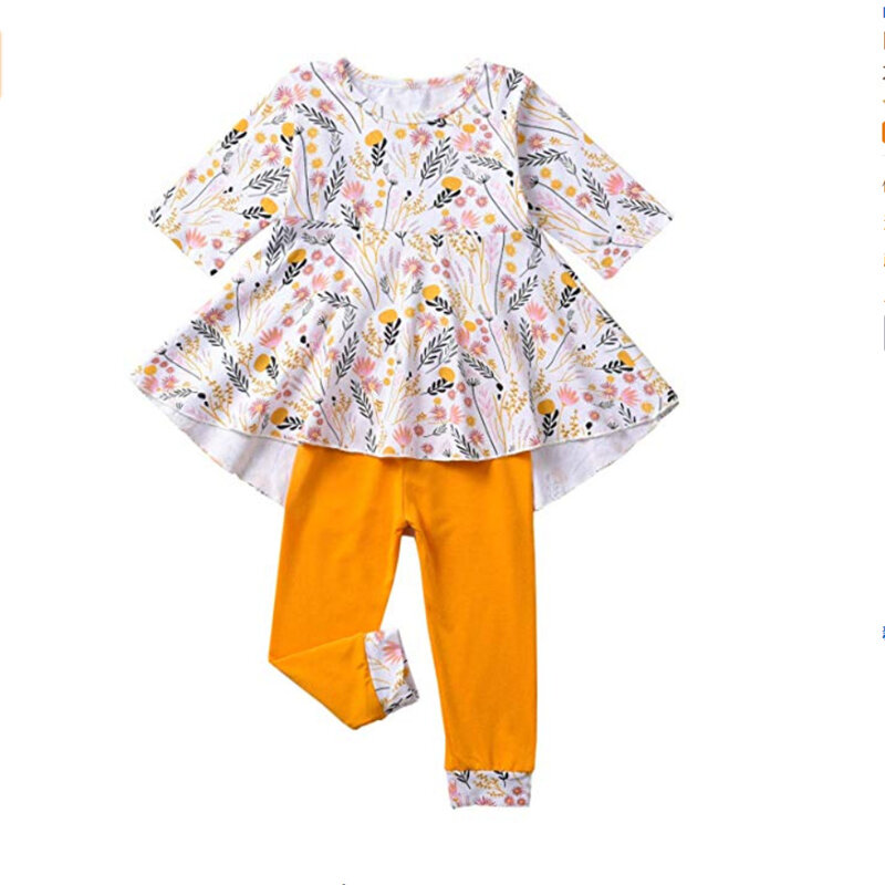 

Girl's Floral Print Long Sleeves Casual Soft Set For 2-9Y, Yellow