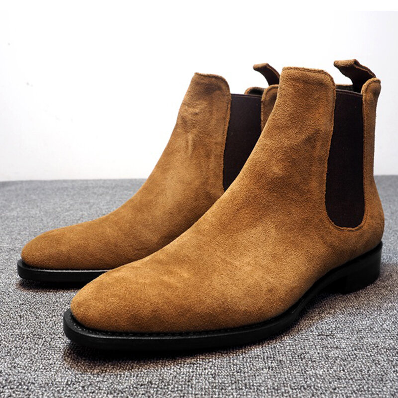 Men Synthetic Suede Elastic Panels Slip On Casual Boots