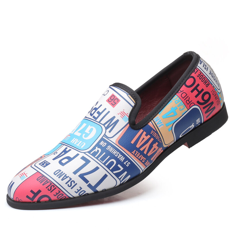 Men Stylish Colorful Printed Graffiti Comfy Soft Slip On Casual Loafers