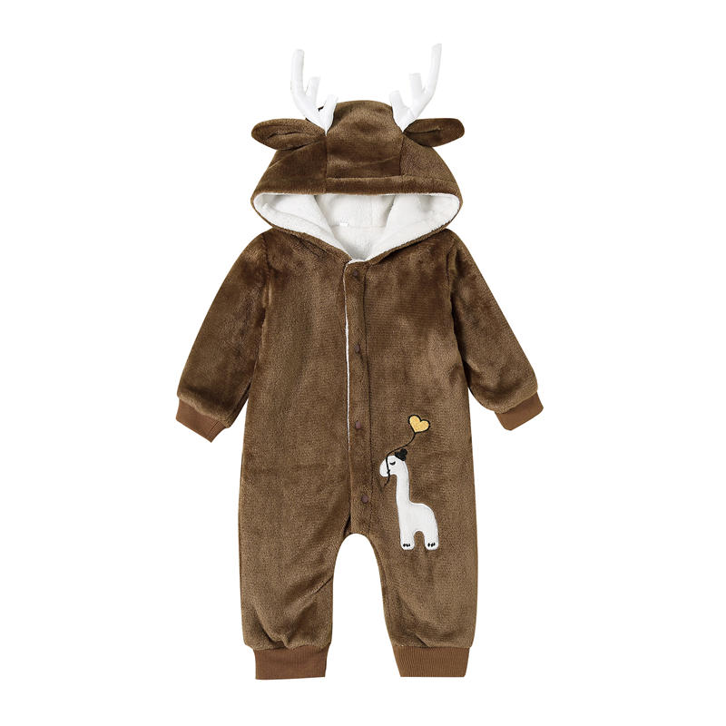 

Baby Elk Hooded Long Sleeves Casual Thicken Warm Rompers For 0-24M, Brown