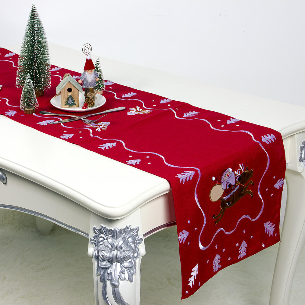 

180*40cm European Christmas Decoration Embroidery Christmas Table Flag Home Desktop Decor