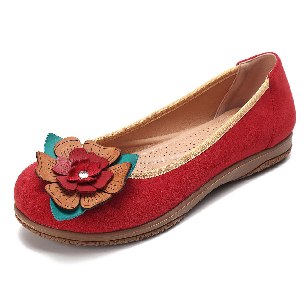 LOSTISY Women Suede Flower Slip On Comfort Casual Flat Shoes