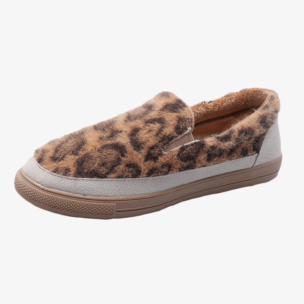 Leopard Pattern Skateboard Furry Splicing Flat Shoes