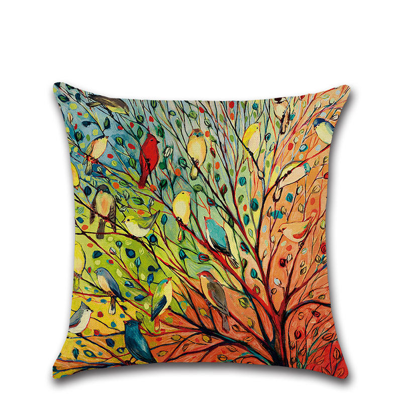 

Watercolor Printed Birds Forest Linen Cotton Cushion Cover Home Sofa Art Decor Seat Throw Pillowcase