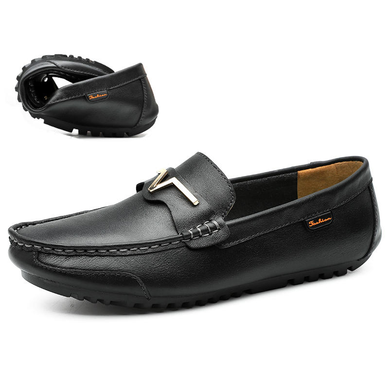 Men Genuine Cow Leather Non Slip Metal Slip-ons Casual Driving Shoes