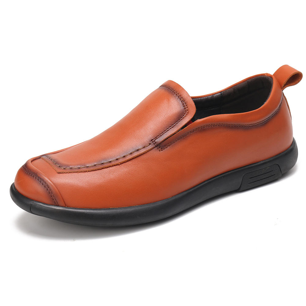 Menico Men Pure Color Leather Non Slip Slip On Soft Casual Driving Shoes