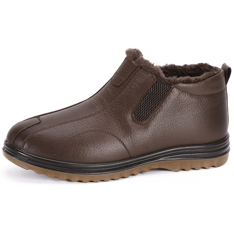 

Men Old Peking Style Microfiber Fabric Warm Lining Slip On Ankle Boots, Black;coffee