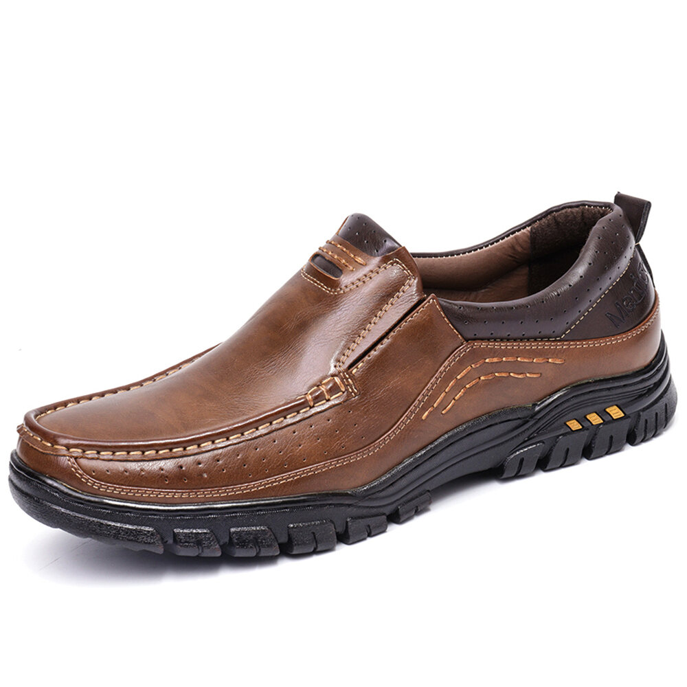 Menico Men Non Slip Stitching Slip On Outdoor Casual Leather Shoes 