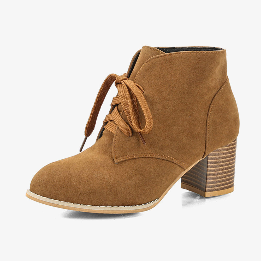 Suede High Heel Lace Up Block Casual Lady Ankle Boots