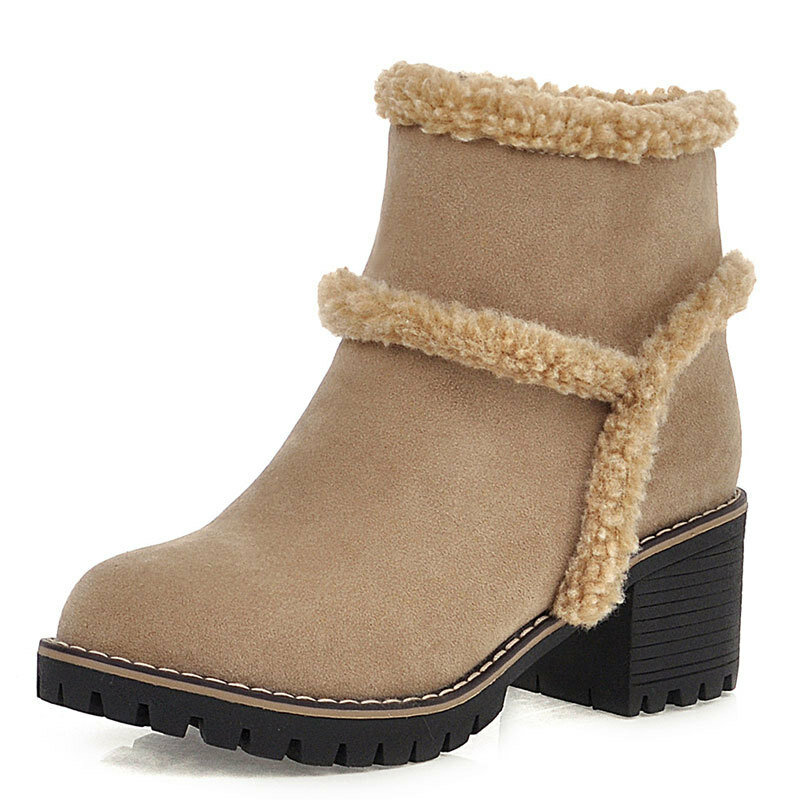 Large Size Retro Suede Warm Slip Resistant Mid Calf Slip On Winter Boots