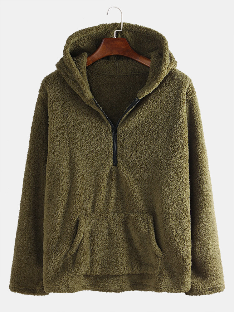 

Mens Winter Double Fleece Warm Long Sleeve Hooded Zipper Fly Hoodies Sweatshirts, Beige;black;army green