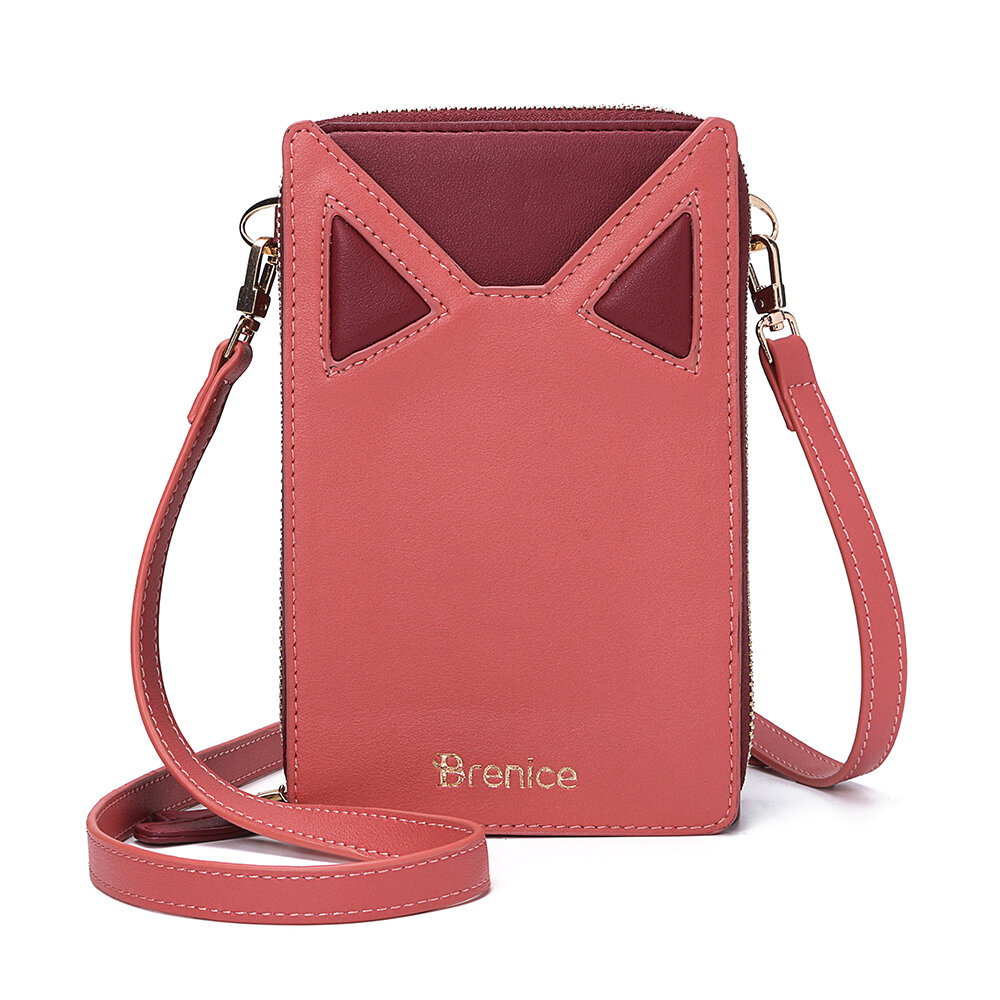 

Women Cute Cat Ears Card-slots Phone Bag Crossbody Bag, Black;pink