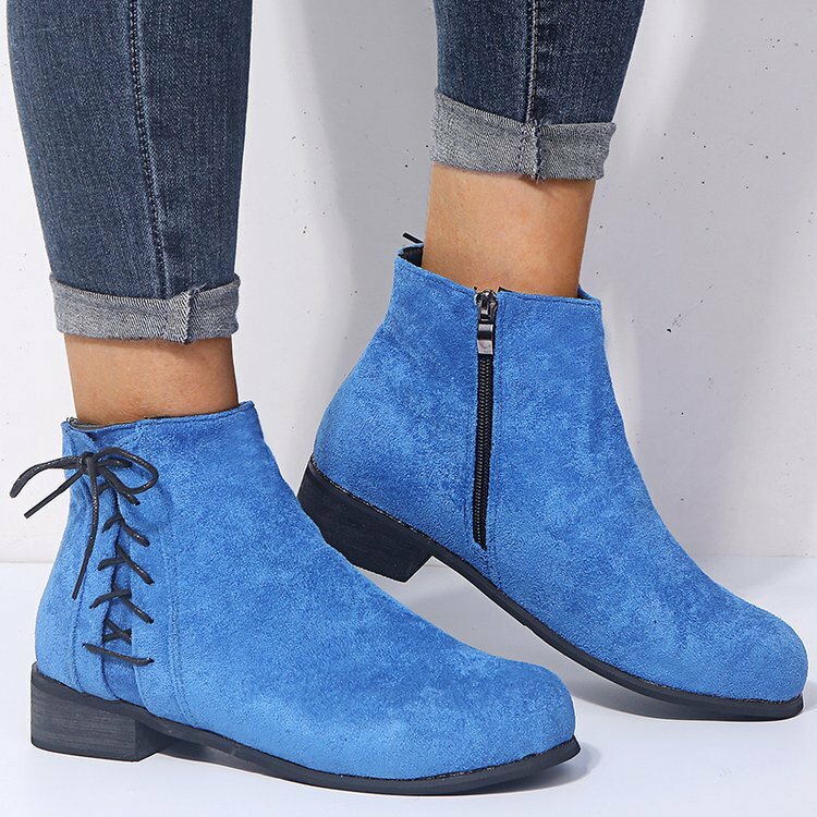 Plus Size PU Butterfly Kont Stitching Decoration Warm Breathable Zipper Ankle Boots