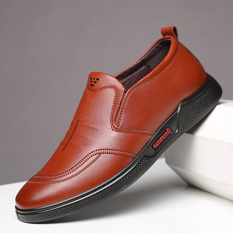 Men Pure Color Microfiber Leather Non Slip Slip On Comfy Shoes