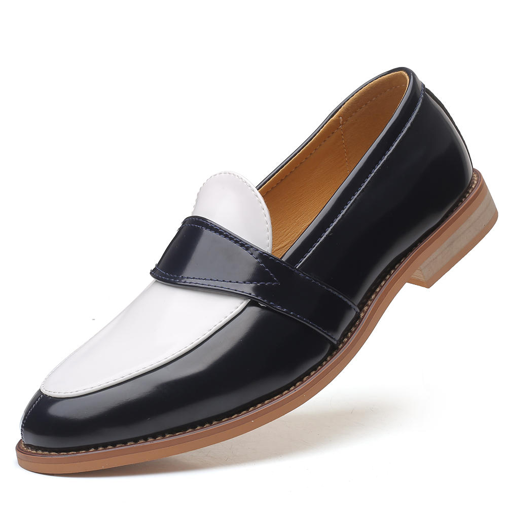 Men Leather Color Blocking Non Slip Large Size Slip-ons Formal Dress Shoes