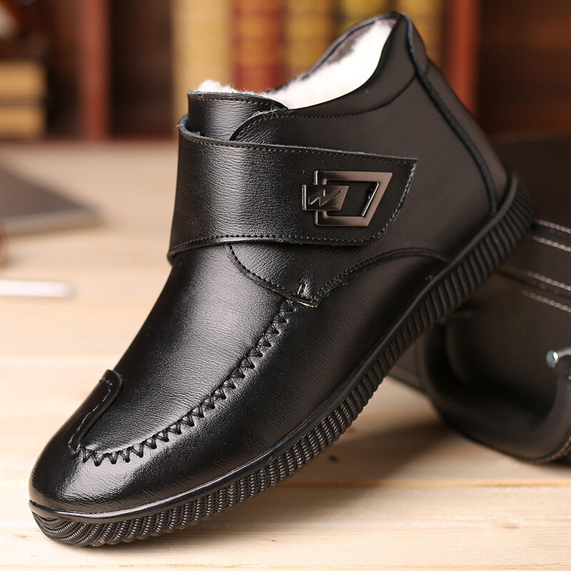 Men Metal Buckle Warm Lining Hook Loop Leather Casual Ankle Boots
