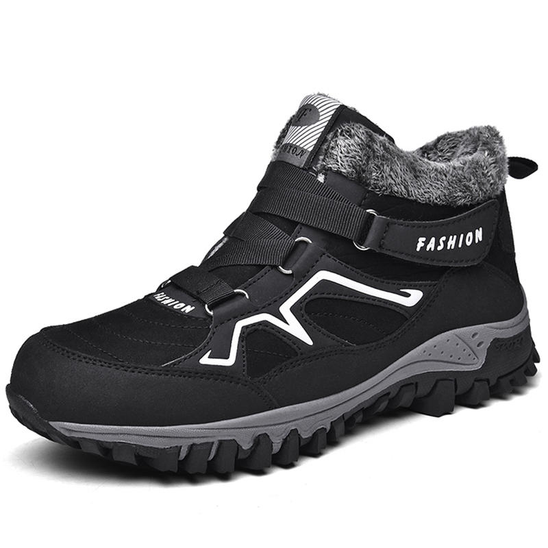 Men Fabric Non Slip Plush Lining Hook Loop Casual Hiking Boots