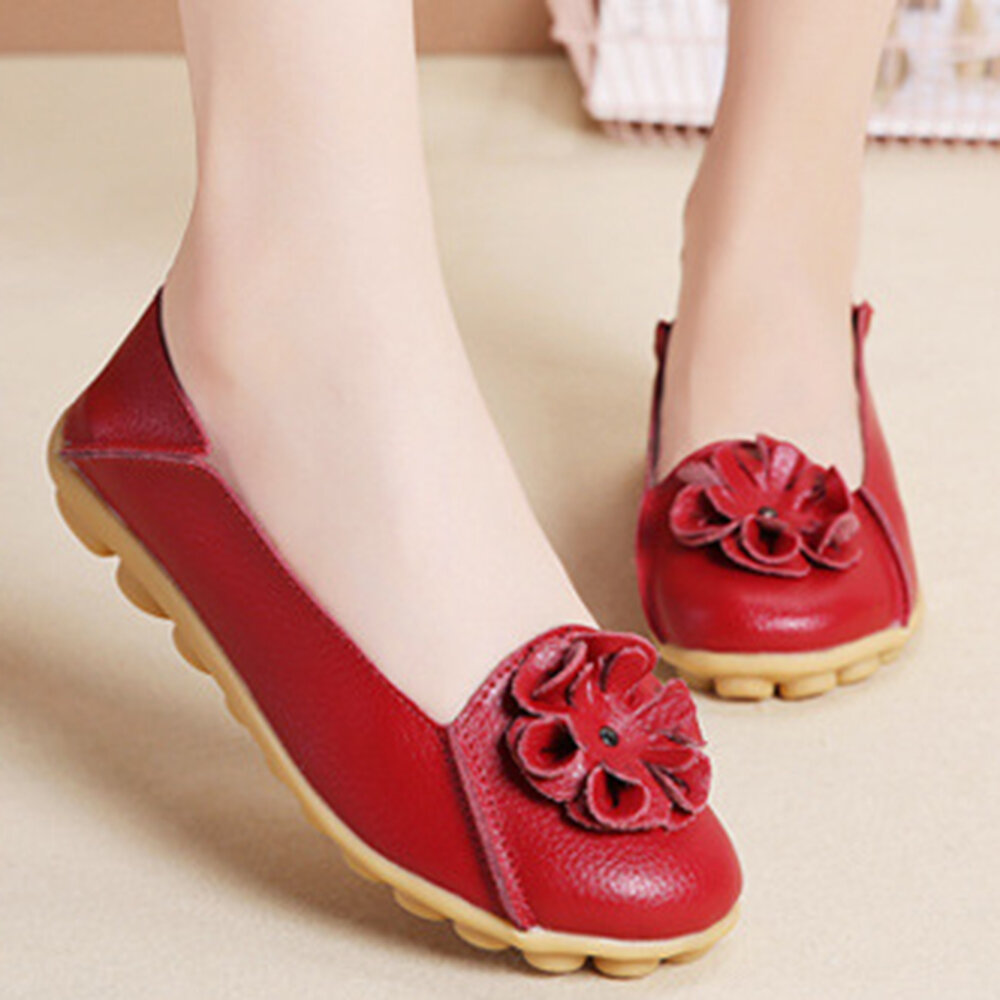 Flower Solid Color Leather Stitching Comfortable Casual Flat Shoes