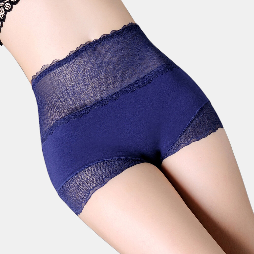 

High Waisted Lace Tummy Shaping Cotton Seamless Panties, Black;nude;green;grey;wine red;blue;navy