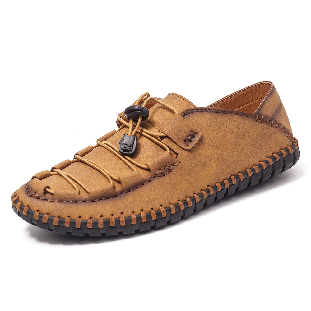 Menico Men Hand Stitching Leather Non Slip Elastic Lace Comfy Shoes 