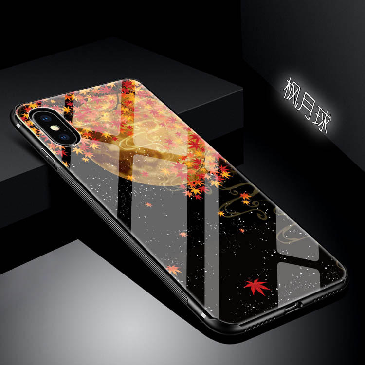 

Original Painted Tempered Glass Phone Shell Glass Protective Cover Phone Case, Maple moon tempered shell;foundation arrow tempered shell;black bottom arrow tempered shell