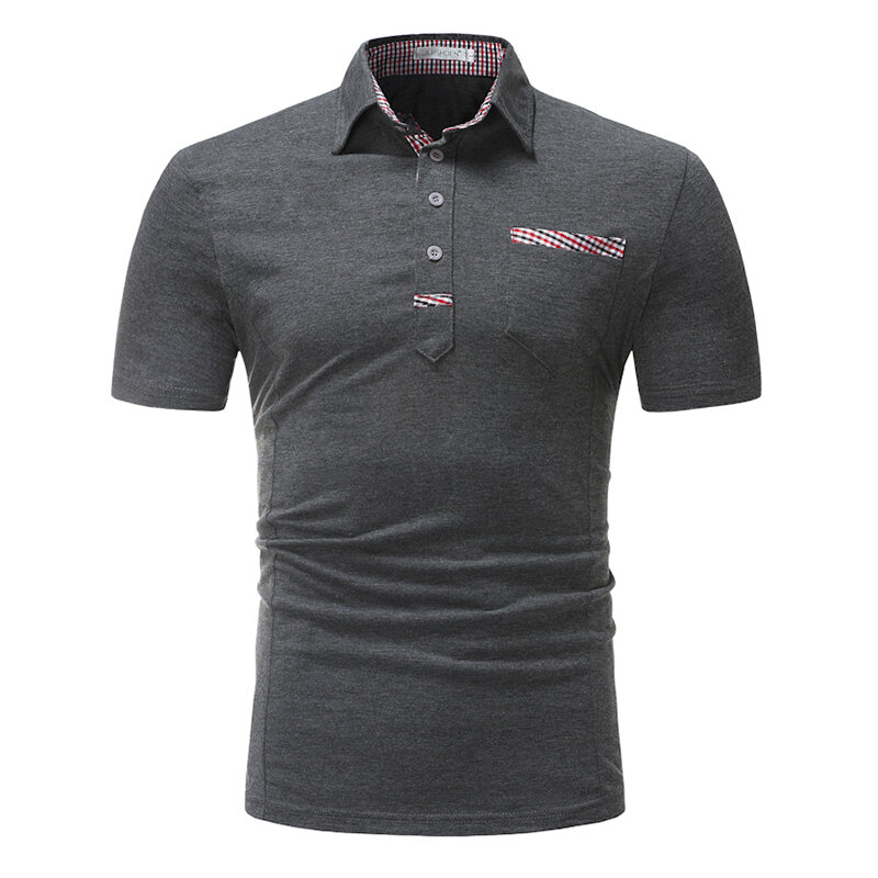Casual Plaid Patchwork Slim Fit Pocket Short Sleeve Golf Shirts For Men