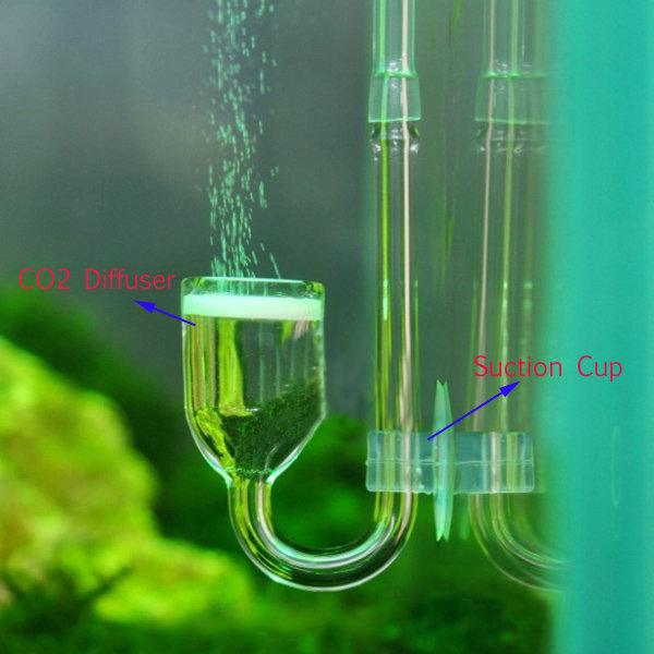 U-tubes Bend Co2 Nano Glass Diffuser For Plant Aquarium Skimmer Tank Suction Cup
