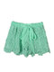 Lace Chiffon  Elastic Waist Hem Crochet Drawstring Shorts  - Green