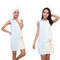 Flannel Soft Absorbent Skirts Salon Bathrobe Women SPA Bath Towel With Hair Dry Cap - Light Blue