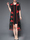Vintage Solid Dress And Embroidery Cardigan Two Pieces Suits - Black