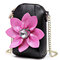 6 Inches Cell Phone Pu Leather  Women National Style Flowers Chain Crossbody Bag Shoulder Bag - Black