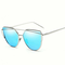 Women UV400 Retro Cat Eye Sunglasses Flat Lens Metal Frame Oversized Mirror Eyewear - #06